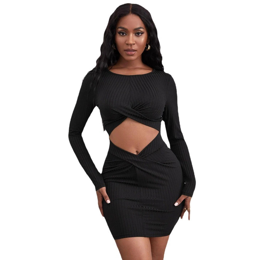 ZARA Spring Summer Sexy Cutout Knot Bodycon Knit Long Sleeve Dress - Picture 5 of 6
